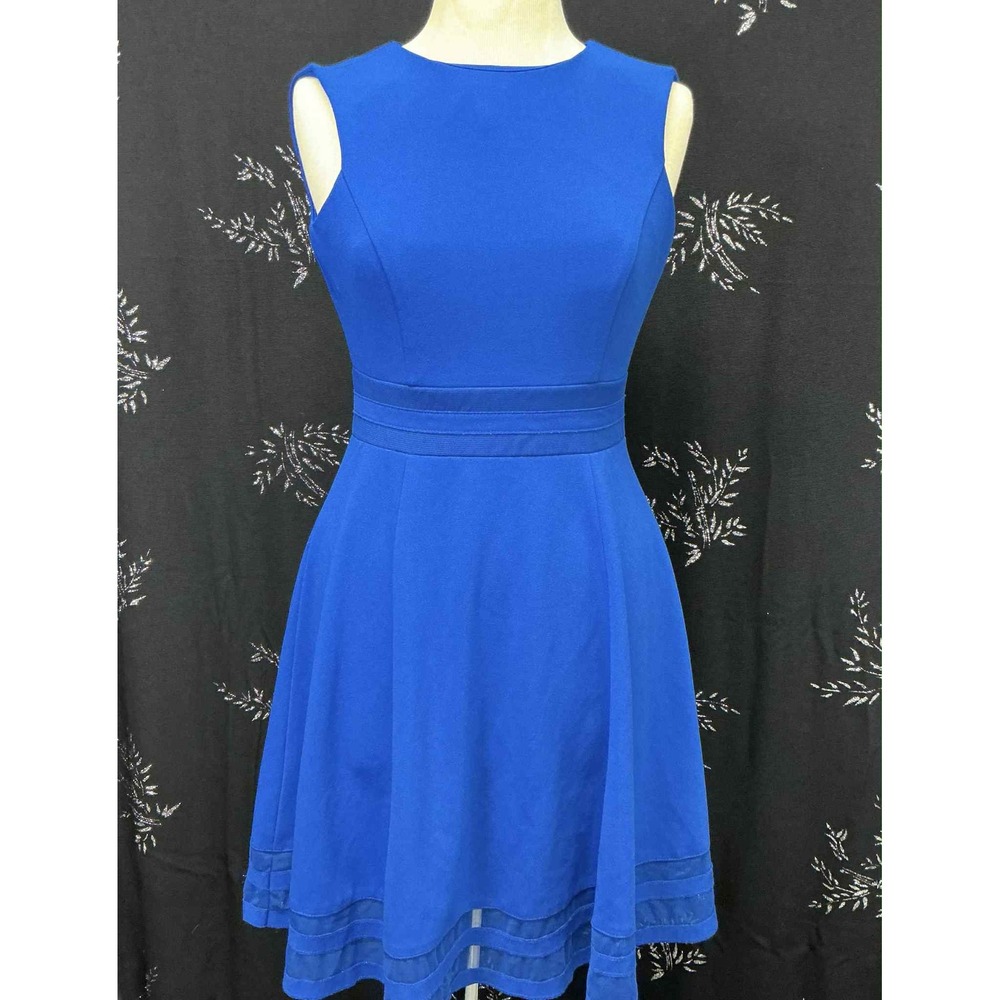 Calvin‎ Klein Womens Royal Blue Sleeveless Mesh Hem Fit and Flare Dress Size 4